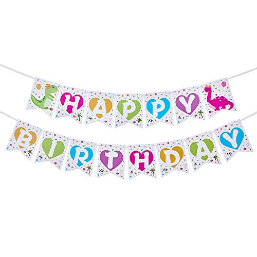 WERNNSAI Dinosaurio Decoraciones para Fiestas de Cumpleaños - Feliz Cumpleaños Pancartas Rosado y Verde Bunting Banderín Artículos de Fiesta Temáticos Dinosaurios para Chicas Pre-Ensartado