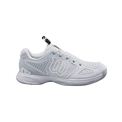 Wilson Kaos Junior QL, Zapatillas de Tenis, para Todo Tipo de Superficie, Tenistas de Cualquier Nivel, Blanco/Azul Claro/Negro, 39 EU