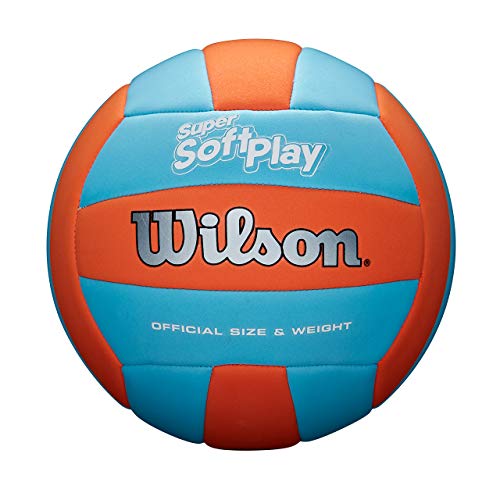 Wilson WTH90119XB Pelota de Voleibol Super Soft Play Cuero sintético Interior y Exterior, Unisex-Adult, Naranja/Azul, Tamaño Oficial