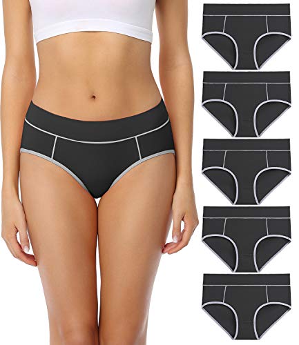 wirarpa Bragas Mujer Cintura Midi Algodón Braguitas Negro 5 Pack Talla L