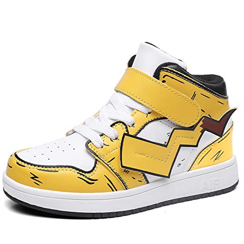 WQLESO Niños Niños Pokemon Pikachu Zapatillas Altas de Moda para niños Zapatos Casuales Impermeables Agregar Terciopelo cálido,Yellow-34 EU