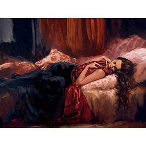 xdai Puzzle 1000 Piezas Adultos -Puzzle Adultos para Ejercitar la Lógica y la Coordinación Sensorial - Rompecabezas Adultos Jigsaw -Hermosa Mujer en Vestido Rojo en la Cama -50x75cm