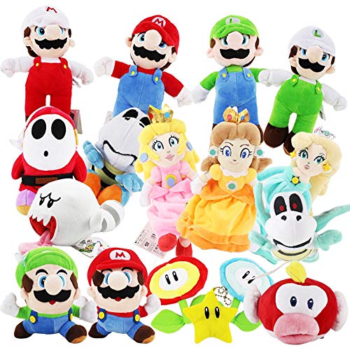 XinKa Super Mary Plush 17pcs/lot Super Mario Bros Yoshi Boo Ghost Long Lengue Shy Guy Toadette Peach Sapo Seco Huesos Suave Peluche Peluche Muñeca Niños Regalo Juguetes