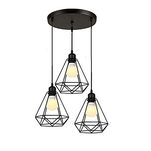 XINYANSEE® 3-Cabezas Industrial Vintage Lámpara Colgante, Metal Luz Lámpara de Techo Iluminación Colgante, E27 Lámparas de Araña Cocina Comedor Salón Dormitorio Restaurante Oficina, Negro