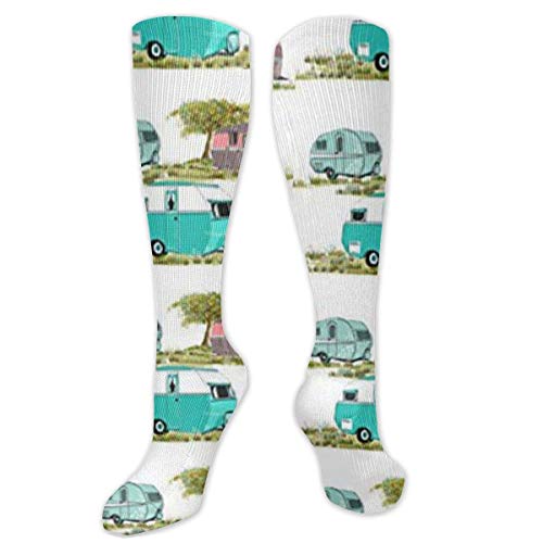 XIUZHEN Lets Go Camping Retro Travel Trailers Calcetines de compresión para Hombres y Mujeres: lo Mejor para Correr, Deportes, Medicina, Embarazo y Viajes