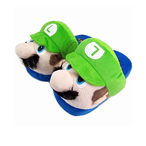 Y-PLAND Zapatos de Felpa de animación de Dibujos Animados, Mi Vecino Totoro/Mario Yoshi/Dinosaurio/Dragón Verde/Anpanman, Zapatillas de Felpa de Interior-Mario Luigi_Los 28cm