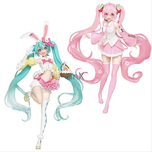 Yangzou 2 Unids 10-17 Cm Anime Rosa Hatsune Miku Figuras De Acción Rosa Sakura Miku Verpvc Modelo Juguetes Miku Speelgoed Girls PVC Figura Juguete Niños Juguetes