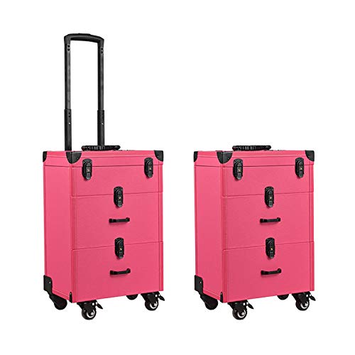 YIXIN2013SHOP Maquillaje de Viaje Caja de Tren Maquillaje Cosméticos Caja Llavero Ruedas giratorias Salón Peluquero Caja Viajar Carrito Joyería de Tronco Accesorios Digitales, Rosa (Color : A)