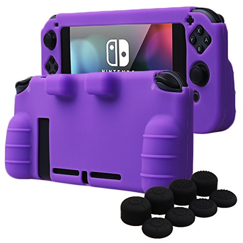 YoRHa Apretón perfecto Sin olor silicona caso piel Fundas protectores cubierta para Sony PS4/slim/Pro Mando x 1 (púrpura) Con PRO los puños pulgar thumb gripsx 8