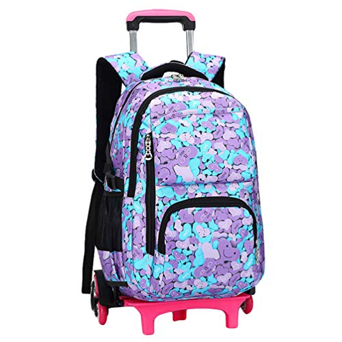 Yuandian Niño Mochilas Escolares Con Ruedas Trolley Mochila Juveniles Primaria Niña Mochilas De Moda Asa Telescópica Mochilas Presión Reducida Correa De Hombro Mochilas Flor Corazón (6 Ruedas)