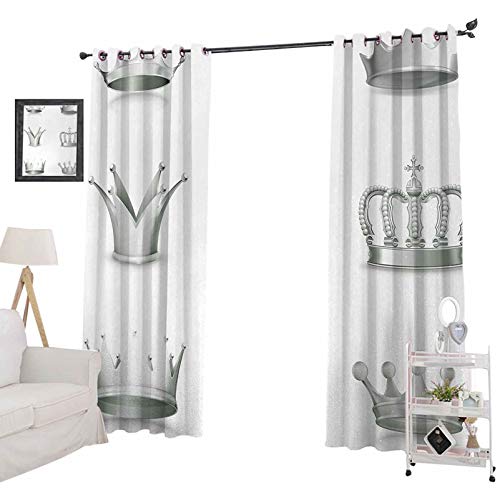 YUAZHOQI Cortinas opacas diferentes tipos de coronas antiguas reina rey imperial símbolo vintage, cortinas para dormitorio 132 x 160 cm, color verde pálido blanco