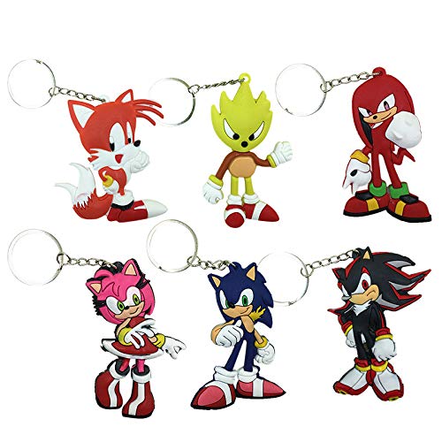 YUNMEI Sonic Juguete 6 Unids / Lote Anime Sonic 9 Cm Partie Rose Shadow Sticks Tails Sonic Chain Colgantes Llavero Llavero Juguetes