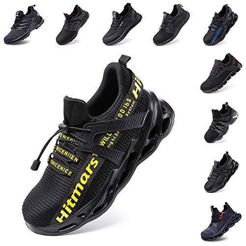 Zapatos de Seguridad Hombre Mujer Zapatillas de Trabajo con Punta de Acero Ligeros Calzado de Industrial y Deportivos Sneaker Negro Azul Gris Número 36-48 EU Amarillo 46