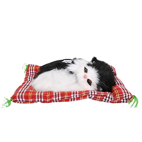 Zerodis Juguete para dormir para gato, simulación de sonido, para cachorros, cachorros, decoración, animal, muñeca de peluche, colección con alfombrilla (negro + blanco)