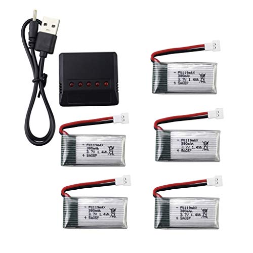 ZYGY 5x3.7V 380mAh 25C Batería Lipo y Cargador 5 en 1 para Hubsan X4 H107 H107C H107L RC Quadcopter Syma X11 X11C HS170 HS170C F180C HS170G TOZO Q2020 E016H E016F FX801 V911S A120 XK A150 V966 Drone