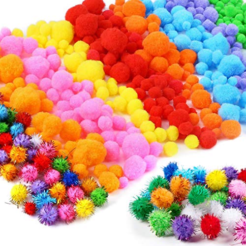 1000pcs Pompones, Pompones Manualidades, Colored Round Pompon bola fieltro, Pipe Cleaners Crafts Set, para Bricolaje de Artesanía y Material de Afición, 10/15/20/30mm, Colores Variados