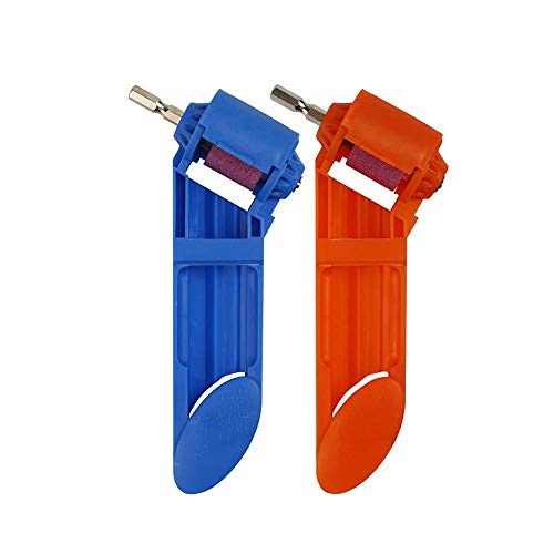 2 Pcs Afilador de Brocas,Unidades Afilador de Brocas Herramienta,Herramienta de Afilado de Brocas de Diamante PortáTil,Hecho de Plástico ABS y Muela de Corindón Marrón,Alta dureza(Azul,Naranja)