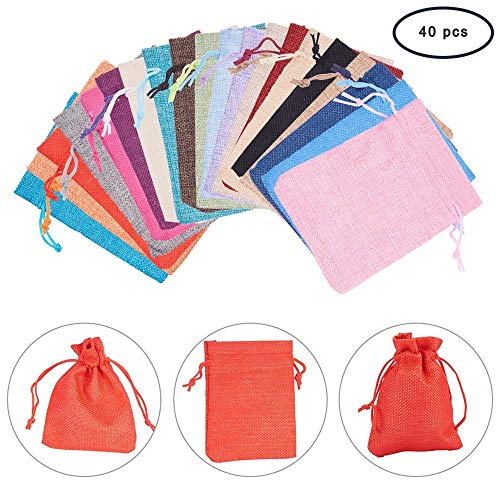 20 Colores Paquete de Ropa Bolsa de arpillera Bundle con Asas for la joyería de Juguete pequeña de Almacenamiento de Objetos Eco Saco Envoltura de Regalo, 9x12cm 40 Packs