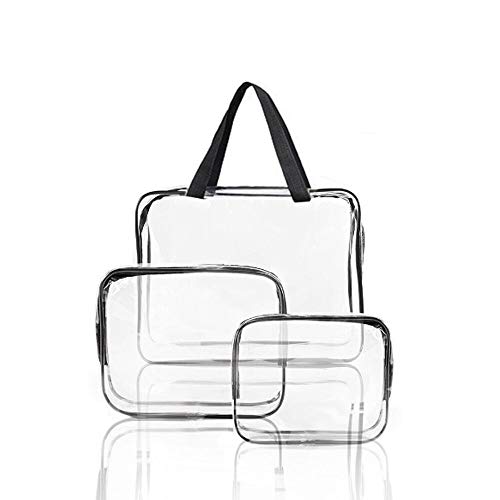 3 Pcs Transparente Bolsa de Viaje Impermeable, Neceser PVC Mujer Bolsa de Cosmético Artículos de Tocador con Cremallera para Vuelo, Regalos, Joyas, Cosméticos y Champú y etc