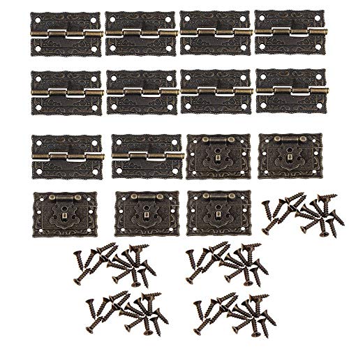 5 Pcs Antiguo Repujado Hasp Latch Lock Muebles Decorativo Armario Joyero Latch Lock Con 10Pcs Mini Bisagra y Tornillos