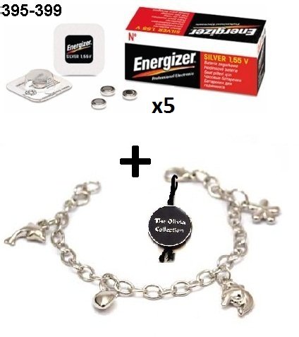 5 x Energizer 395-399 SR927SW SR927W 0% Mercury óxido de plata de botón para reloj + incluye para pulsera de the OLIVIA collection