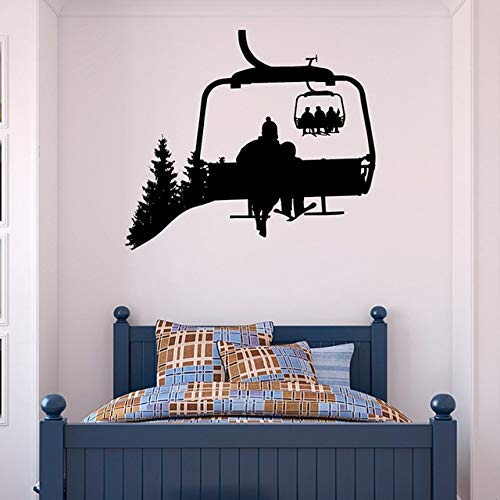 57x64cm Wall Art, Ski Lift Skiers Snowboard Winter Sport Chair Skiing Sports Kids Bed Posters Sticker Decoration Picture Bedroom Wall Mural Wallpaper Art Vinyl