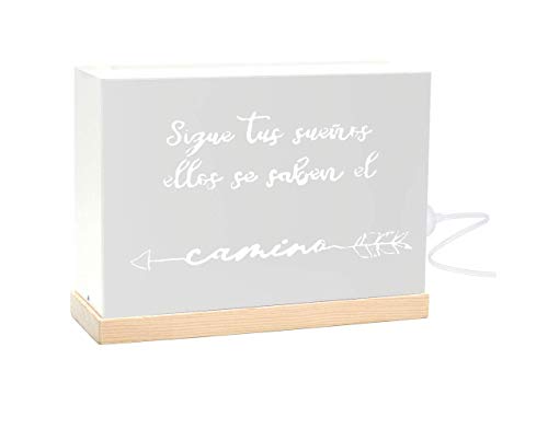 60W 60watios.com Caja Luminosa Letras/Cajas de Madera Natural, Cuadros de led para Regalos Originales Mujer, Decoracion, cumpleaños Mensajes Personalizados (Sigue Tus sueños Ellos Saben el Camino)