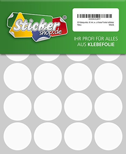 80 pastilles adhésives, 40 mm, blanc, en film PVC, Résistant aux intempéries, repères Cercles points autocollants