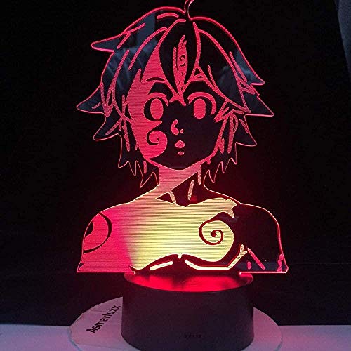 A-Generic Lámpara 3D Luz de Noche Manga Los Siete pecados Capitales Gadget de acrílico para la habitación del hogar Luz Decorativa Meliodas Figura Niños Lámpara de Mesa Regalo 16 Colores