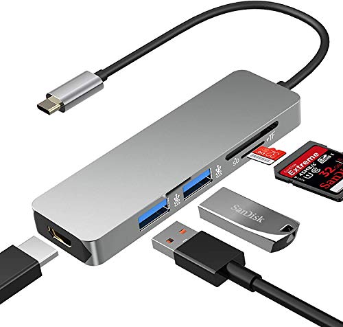 Adaptador Multipuerto USB C Hub, Adaptador USB C a HDMI 4K con Puertos USB 3.0, Lector de Tarjetas SD / TF, 5 en 1 Tipo C Convertidor Compatible para Macbook Pro / Air, XPS, Samsung, Huawei y más