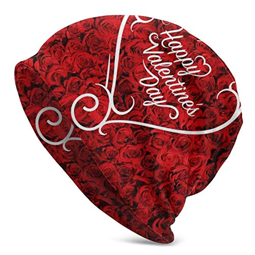 AEMAPE Gorro de Punto con corazón Amoroso de San Valentín Gorros Calientes elásticos Gorros de Calavera con puños Suaves Gorro Diario para Unisex Negro