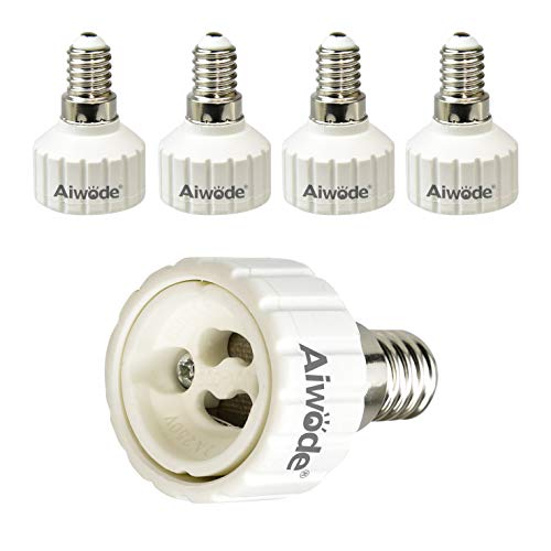 Aiwode E14 a GU10 Socket Adapter Socket Convertidor, E14 Adaptador conversor para bombillas LED y bombillas Halógenas,Potencia Máxima 200W,Paquete de 5.