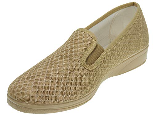 Alcalde 600 Zapatilla Cerrada Rejilla Nailon Calada para Verano con Elásticos Laterales para Mujer BEIG Talla 37