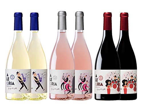 ALEGRÍAS de Vega del Castillo - Lote de 2 botellas de Vino Blanco, 2 botellas de Vino Rosado y 2 botellas de Vino Tinto - DO Navarra - Pack de 6 botellas 750ml - Total 4500ml