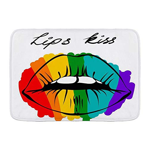 Alfombra de baño Alfombra antideslizante,Glamour Awaresome Rainbow Circle Labios de colores Pinte la boca Diseño co,Alfombras modernas de microfibra para baño Alfombra de baño suave 29.5 "X 17.5"