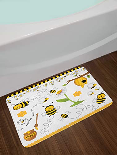 Alfombra De Baño Antideslizante Abejas Voladoras Margarita Miel Manzanilla Flores Polen Primavera Estampado Animal Cocina Mascota Alfombrilla De Baño(80cmx60cm)