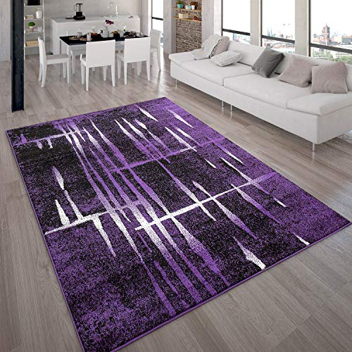 Alfombra De Diseño Moderna De Pelo Corto En Lila Negro Y Crema Jaspeada, tamaño:70x140 cm