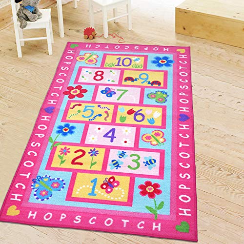 Alfombra De Habitación Infantil Regalo de Niño Rayuela Alfanumérica Flor Rosa Alfombra Bebé Habitación ecológica Ultra Soft–Antideslizante,tamaños: 120×170CM