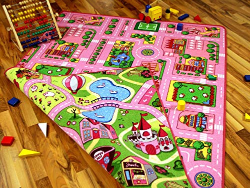 Alfombra de juego con carreteras para niña, reversible, dos caras con diferentes carreteras., 100x165 cm