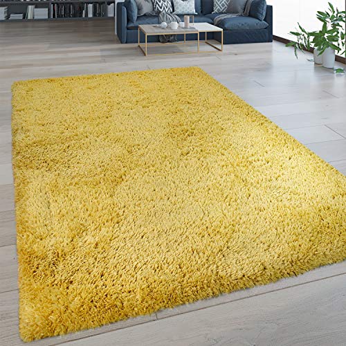 Alfombra De Salón Pelo Largo Lavable Shaggy Estilo Flokati Monocolor En Amarillo, tamaño:140x200 cm