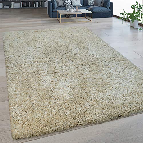 Alfombra De Salón Pelo Largo Lavable Shaggy Estilo Flokati Monocolor En Beige, tamaño:160x220 cm