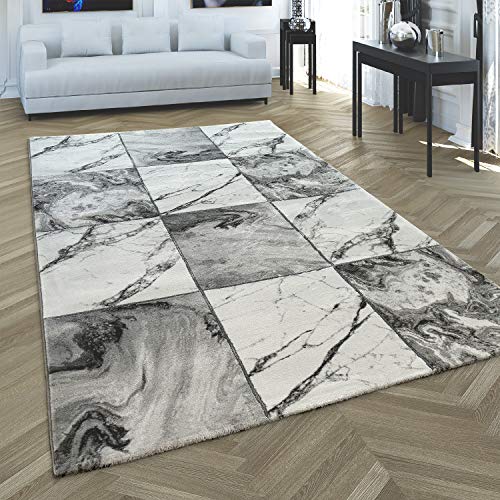 Alfombra Gris -Plata, Salón, Dormitorio, Diamantes, Diseño Mármol, Pelo Corto Robusta, tamaño:80x150 cm