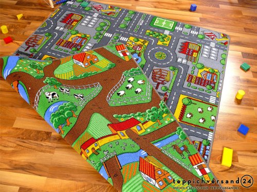 Alfombra infantil - reversible- Con carreteras por las dos caras, Tamaño:100x165 cm