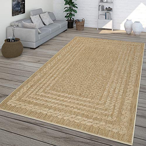 Alfombra para Interior Y Exterior Tejido Plano Diseño Escandinavo Efecto Sisal Beige, Größe:160x230 cm