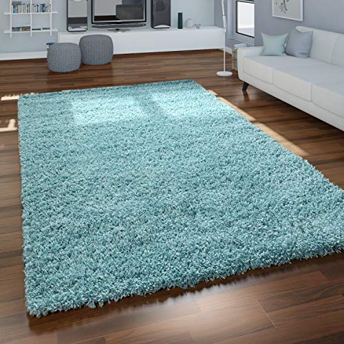 Alfombra Pelo Largo Salón Turquesa Azul Mullido Suave Shaggy Resistente, tamaño:70x140 cm