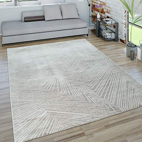 Alfombra Salón Pelo Corto Motivo Zigzag Efecto 3D Moderna Gris Blanco, tamaño:160x220 cm