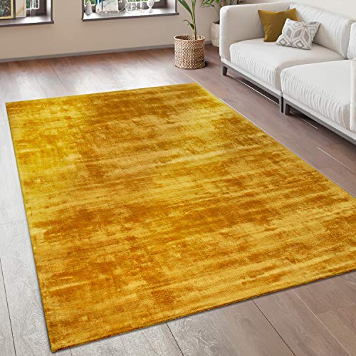 Alfombra Salón Vintage Pelo Corto Hecha A Mano 100% Viscosa, tamaño:160x230 cm, Color:Amarillo