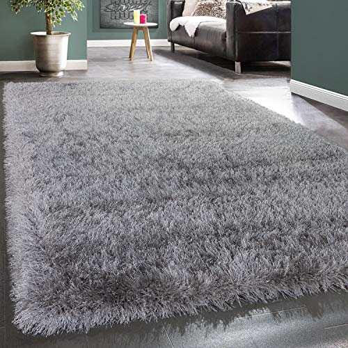 Alfombra Shaggy Pelo Alto Moderna Suave Hilo Gris Y Gris Claro Uniforme, tamaño:200x290 cm