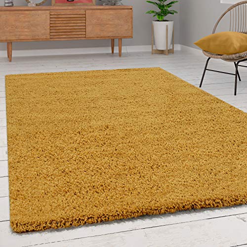 Alfombra Shaggy Pelo Largo Salón Mullida Monocolor Amarillo, tamaño:160x220 cm