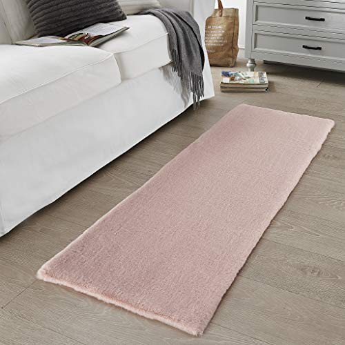 Alfombra Sintética Imitación de Piel de Cordero o Oveja | Felpudo para Dormitorio, Sala de Estar, Guardería | Alfombrilla de Decoración para Silla, Taburete o Sillón | Rosa - 50 x 150 cm